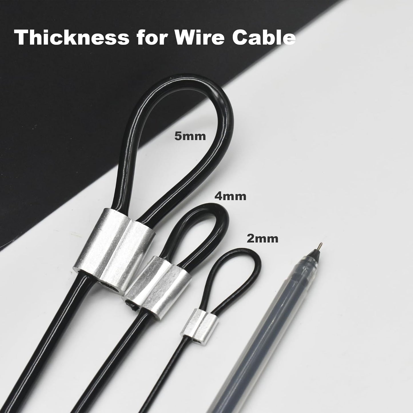 5 Pcs 5mm Wire 24 inch Vinyl Coated Stainless Steel Cable with Loops Short Wire Rope Lanyard Lock Security Chain Link for Outdoor Gates, Black(5mm x24inch)