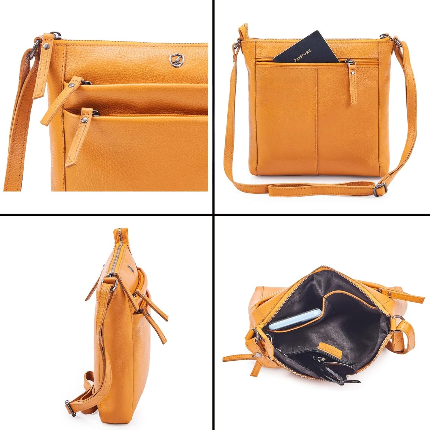 Small Soft Genuine Leather Crossbody Purse Women’s Sling Crossover Shoulder Travel Handbag with Triple Zipper