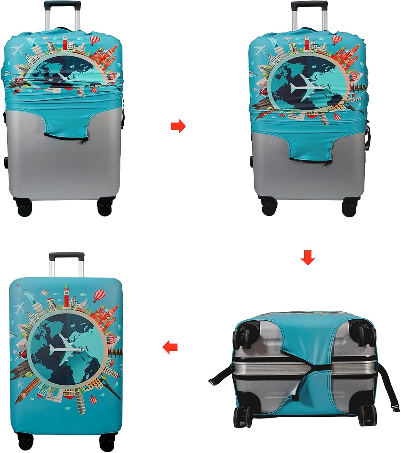 WUJIAONIAO Travel Luggage Cover Spandex Suitcase Protector Washable Baggage Covers (M (for 22-24 inch luggage), Go Travel)