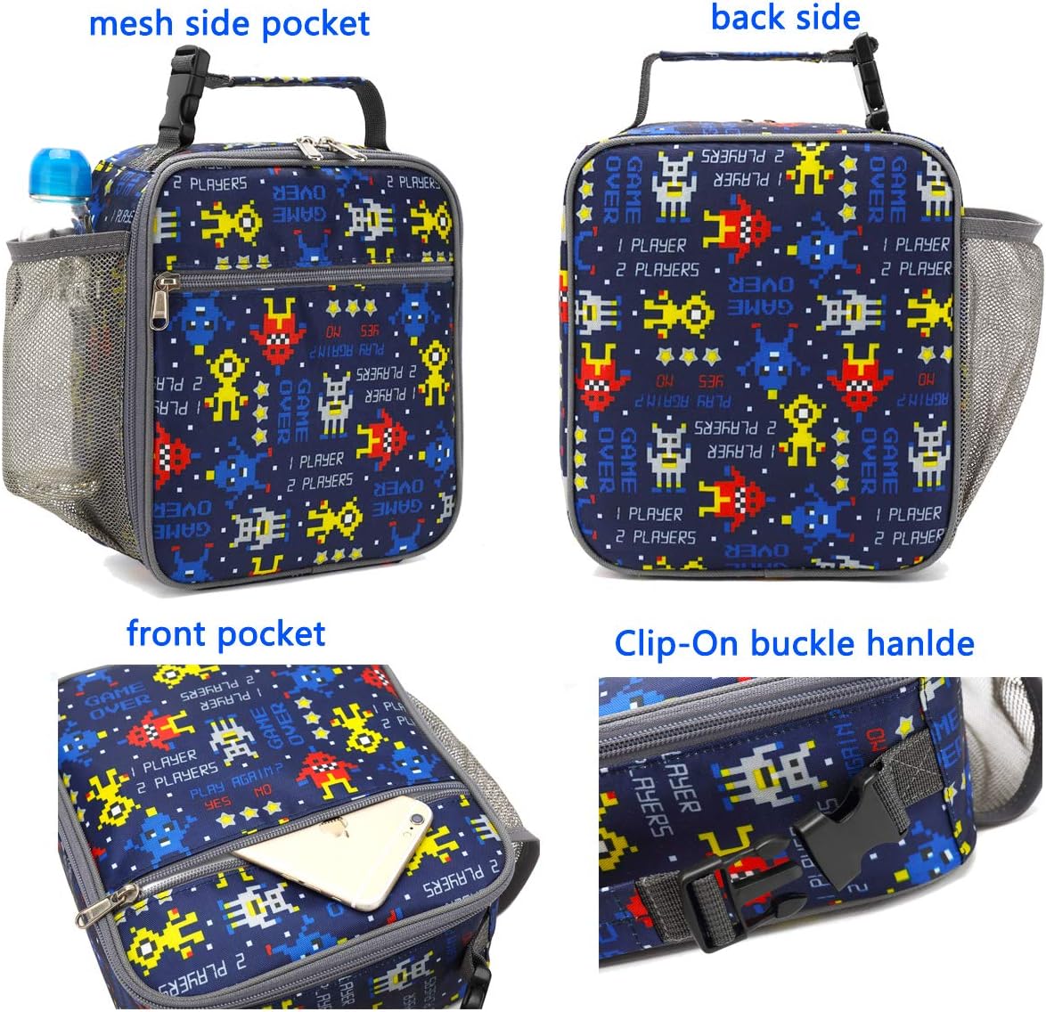 FlowFly Kids Lunch box Insulated Soft Bag Mini Cooler Back to School Thermal Meal Tote Kit for Girls, Boys, Robot