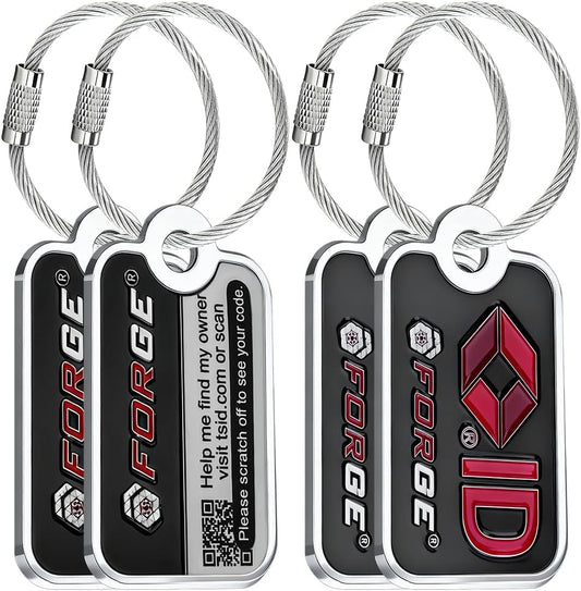 Forge Smart Lost and Found Luggage Tags, Global Luggage Tracking Tag, Travel Sentry Powered Baggage ID System for Luggage, Bags, Suitcases, and More (Black 4 PK)