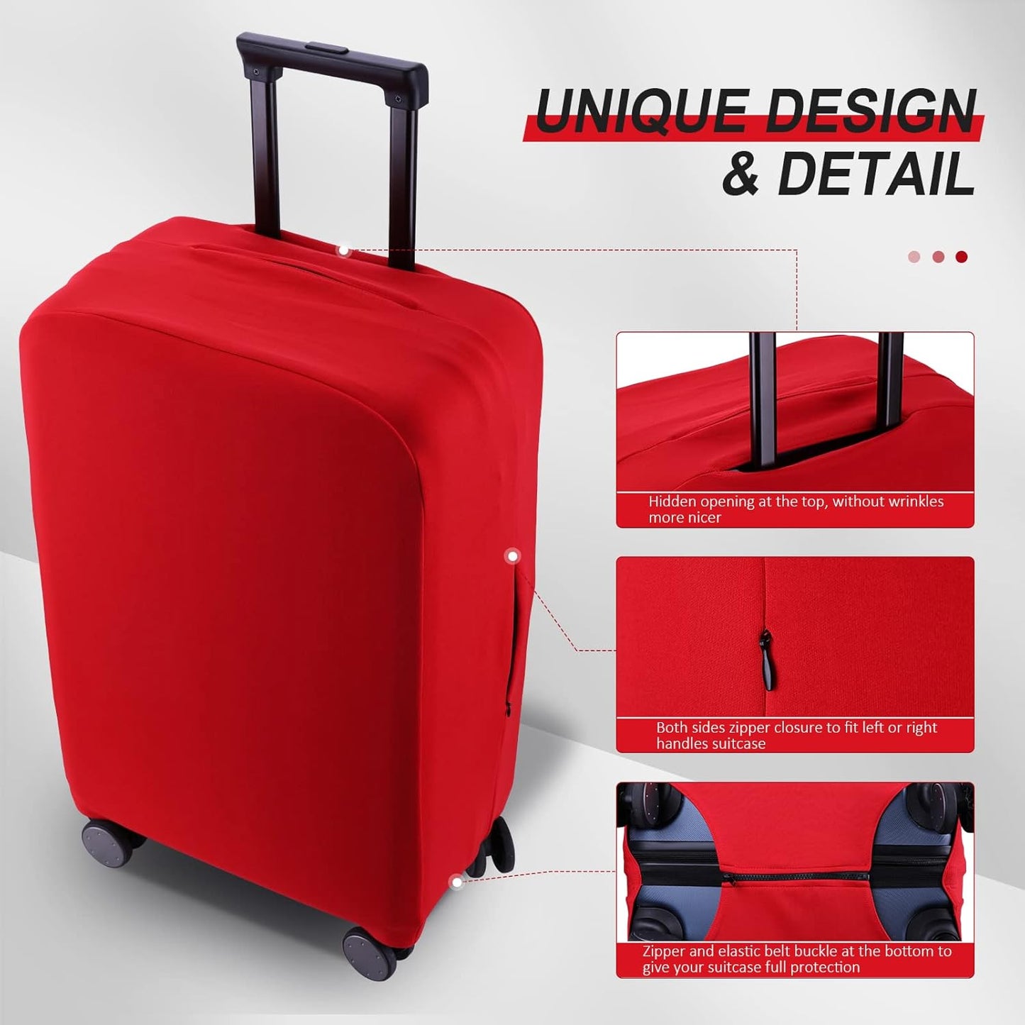 Travel Luggage Cover Suitcase Protector Scratch-Resistant Fit 19-31 Inch Suitcase, Not Included Suitcase (Red, 3XL(32-33inch))