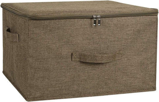 ANMINY Storage Bins with Zipper Lids 36 Qt Lidded Fabric Storage Boxes Baskets Cubes with Handles Collapsible Washable Cotton Linen Closet Shelf Clothes Organizer Containers - Coffee, Large
