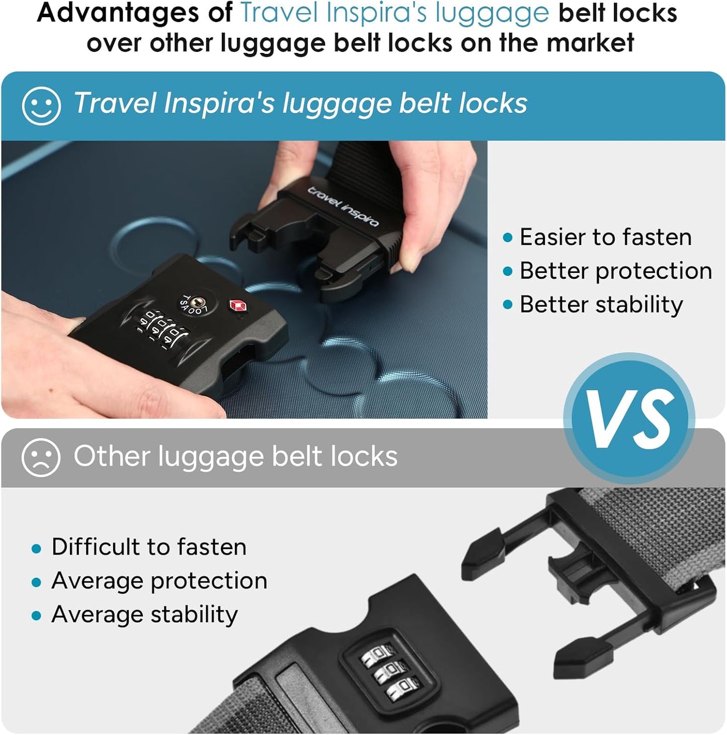 Travel Inspira Luggage Straps for Suitcases with TSA Lock, Protect Your Luggage Anti-Burst, High Visibility Color, Easy to Identify Luggage Adjustable Heavy Duty Belt for 20-32 Inch Suitcases