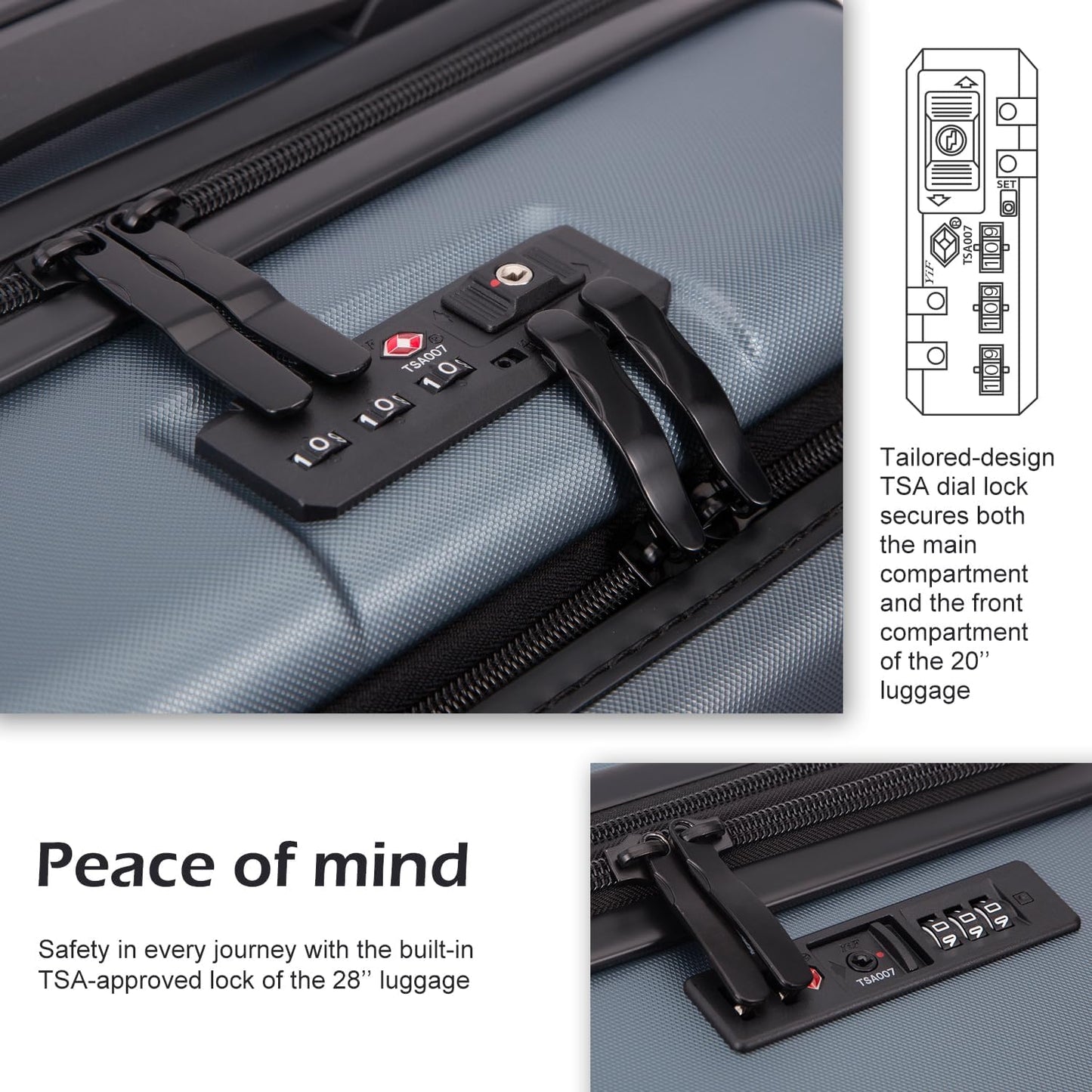 COOLIFE Luggage Suitcase Piece Carry On ABS+PC Spinner Trolley with pocket Compartmnet(Titanium gray, 20in(carry on))