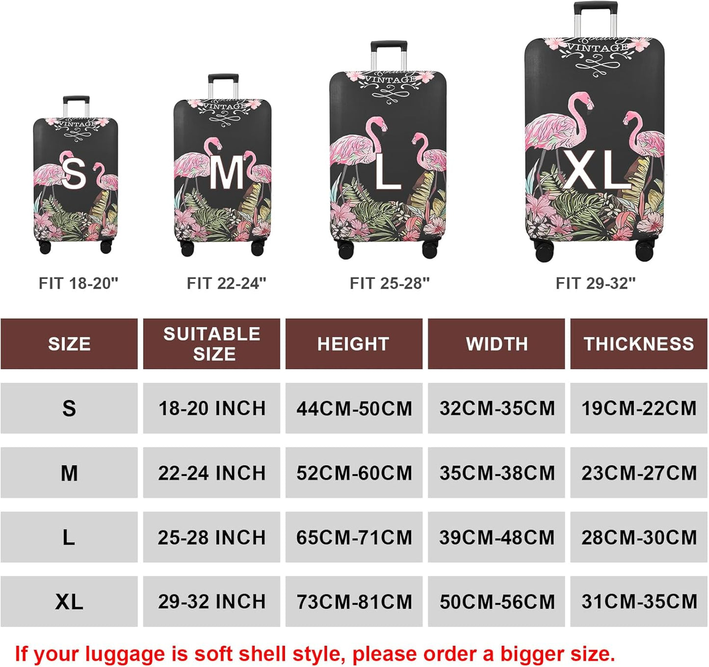 WUJIAONIAO Travel Luggage Cover Baggage Suitcase Protector Fit for 18-32 Inch Luggage (L (for 25-28 inch luggage), flamingo)
