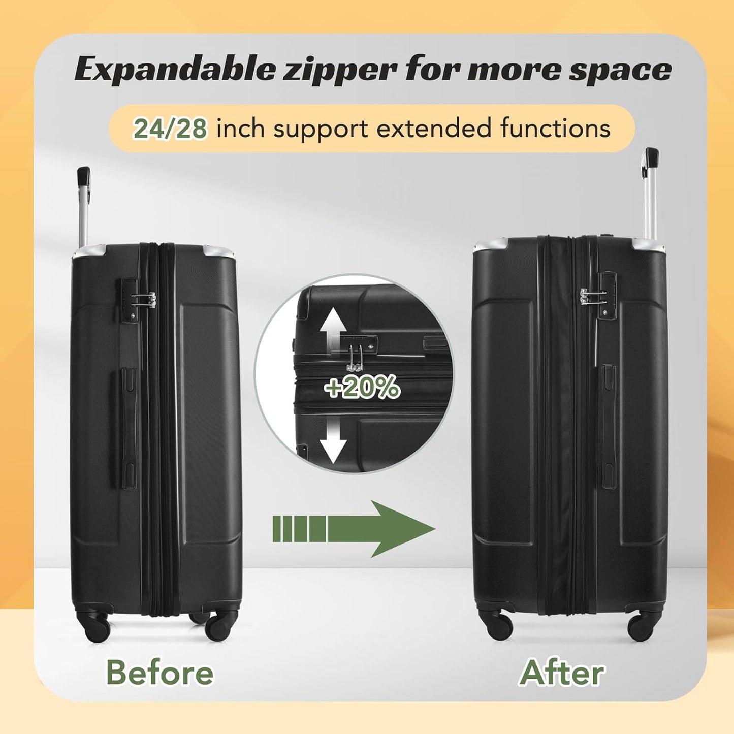 Merax 28 Inch Checked-Large Luggage with Wheels Aluminum Alloy Corner Hard Shell Suitcase TSA Luggage Suitcases for Travel Woman Men(Black)