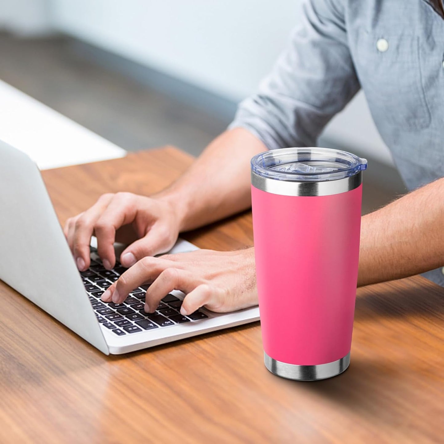 20oz Tumbler with Straw and Brush, Stainless Steel Vacuum Insulated tumbler, Double Wall Insulated Coffee Tumbler for Outdoor, Home, Travel,Office (Peach,1pcs)
