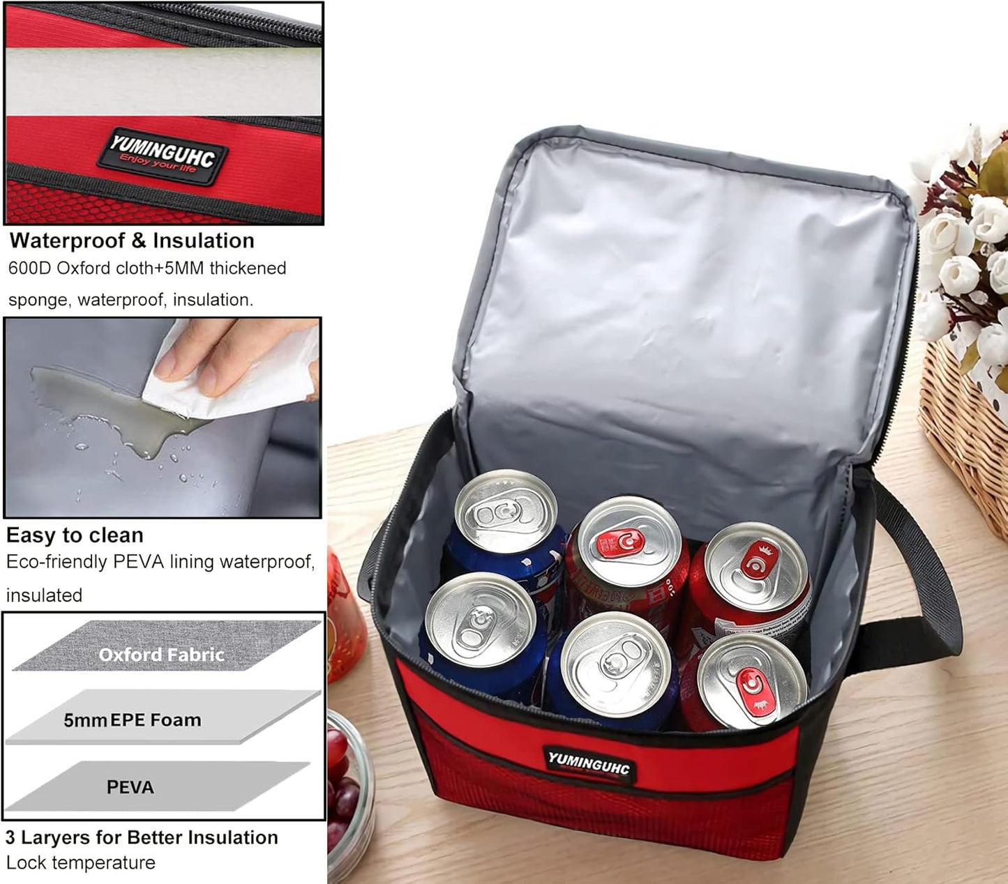 6 Can/5L Lunch Bag for Women Men Portable Lunch Box Small Cooler Bag Soft Collapsible Reusable Insulated Lunch Tote for Everyday Work Travel (Blue)