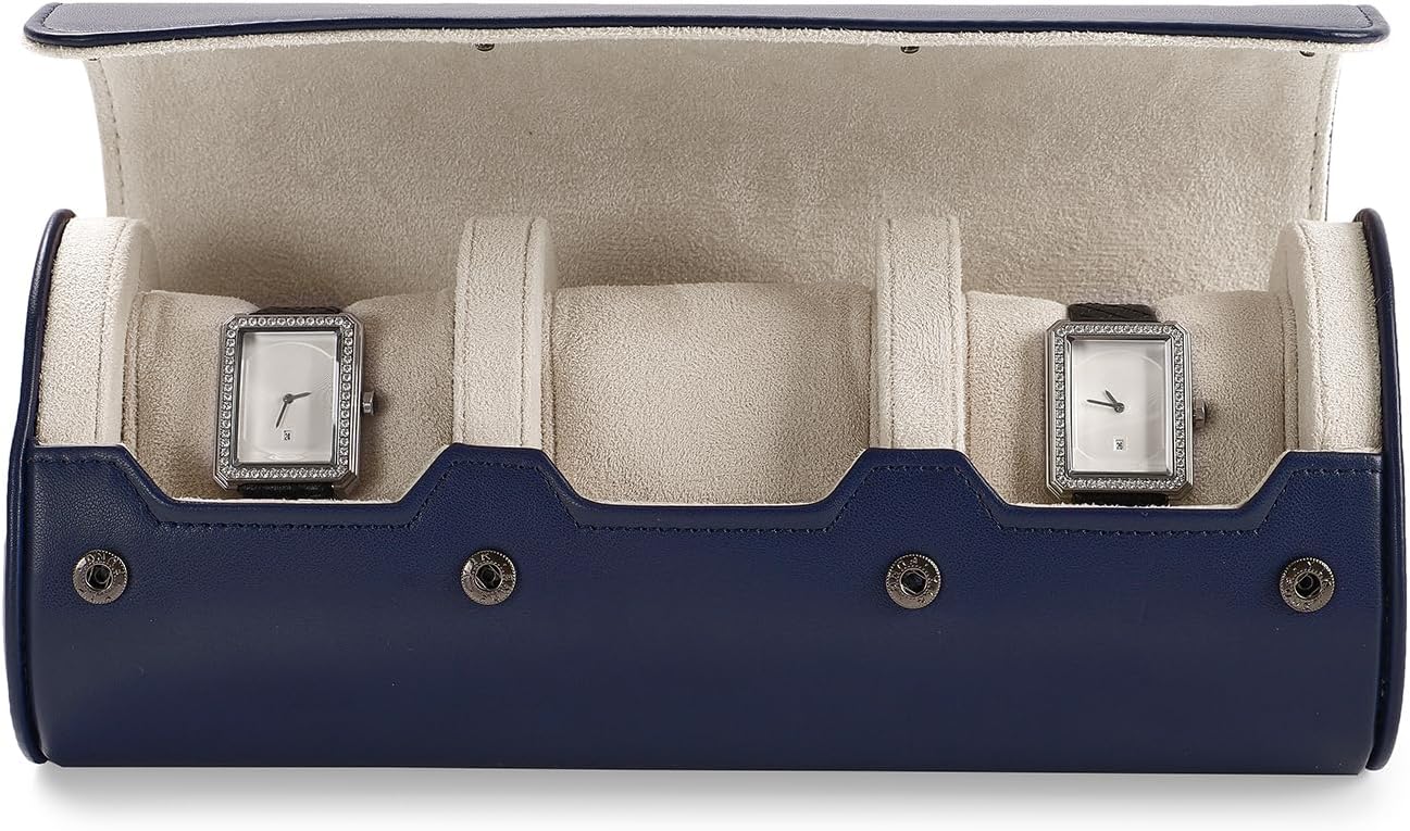 Oirlv Luxury Leather Watch Organizer Case Watch Box for Mens Jewelry Gift Box for Birthday Fathers Day Anniversary(3 slots, Royal Blue)