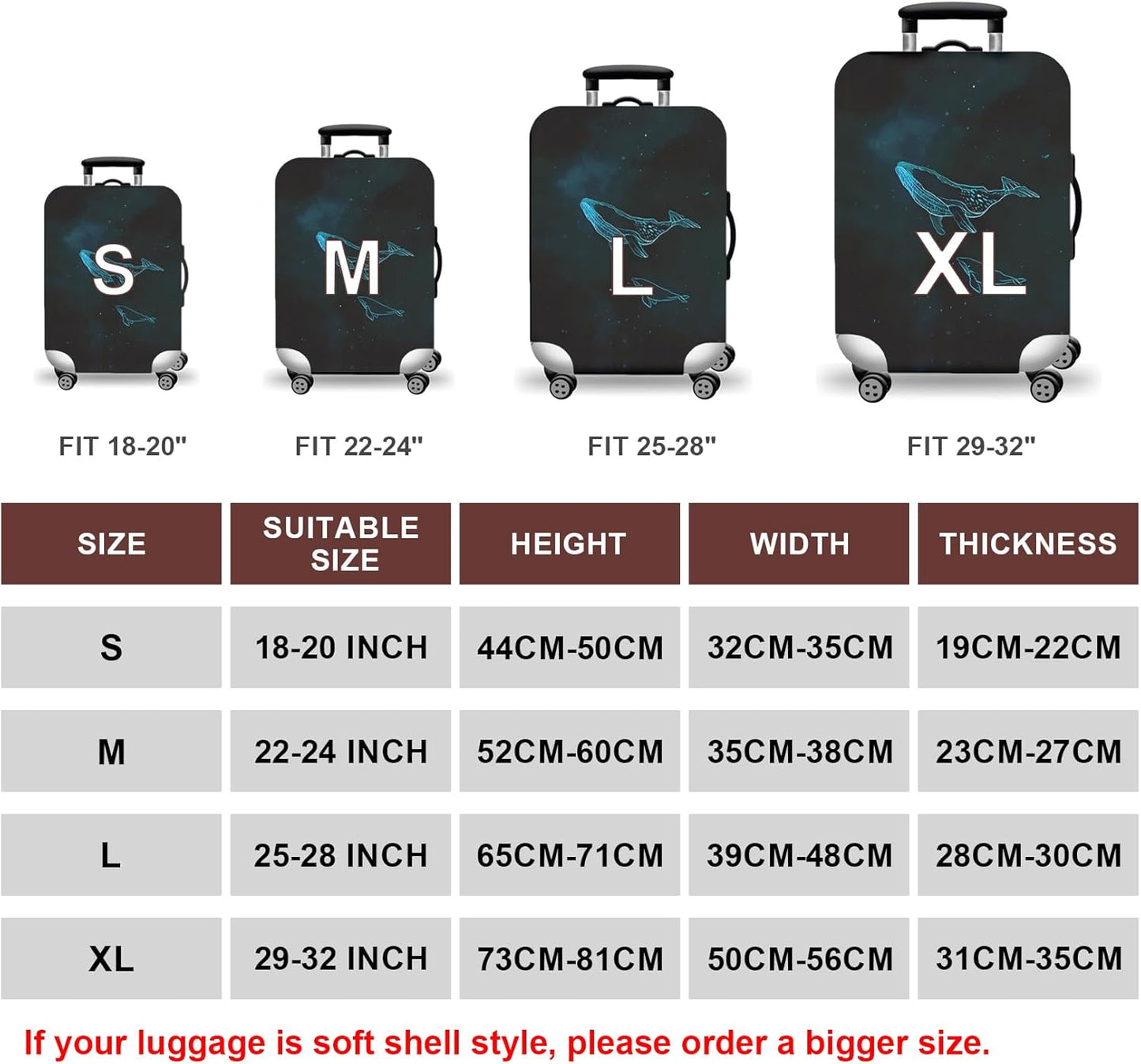 WUJIAONIAO Travel Luggage Cover Spandex Suitcase Protector Washable Baggage Covers (M (for 22-24 inch luggage), dolphin)