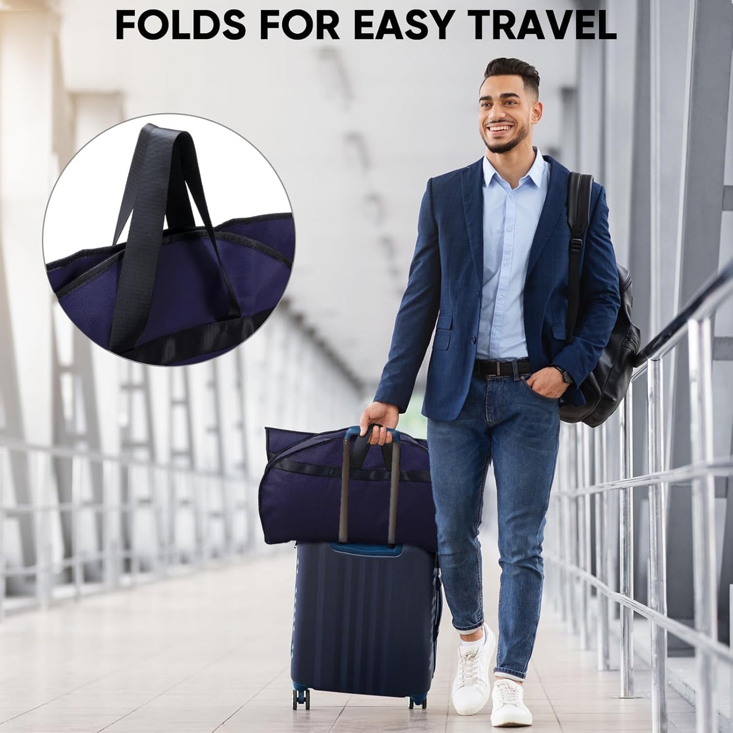 BALEINE 5PK Heavy Duty Garment Bag with Shoe Storage Travel Bag for Dresses, Suit, Coats Travel Essential (43", Blue)