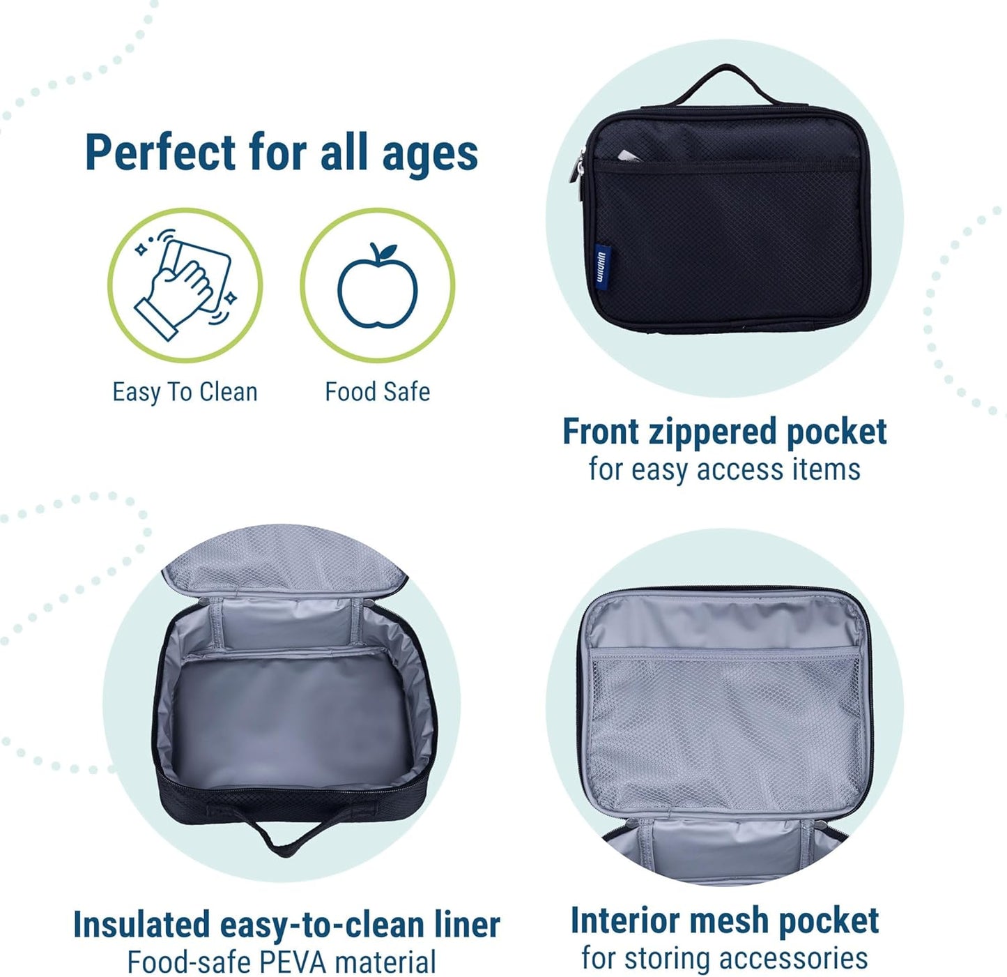 Wildkin Kids Insulated Lunch Box – Durable and Reusable for School & Travel - Rip-Stop Black