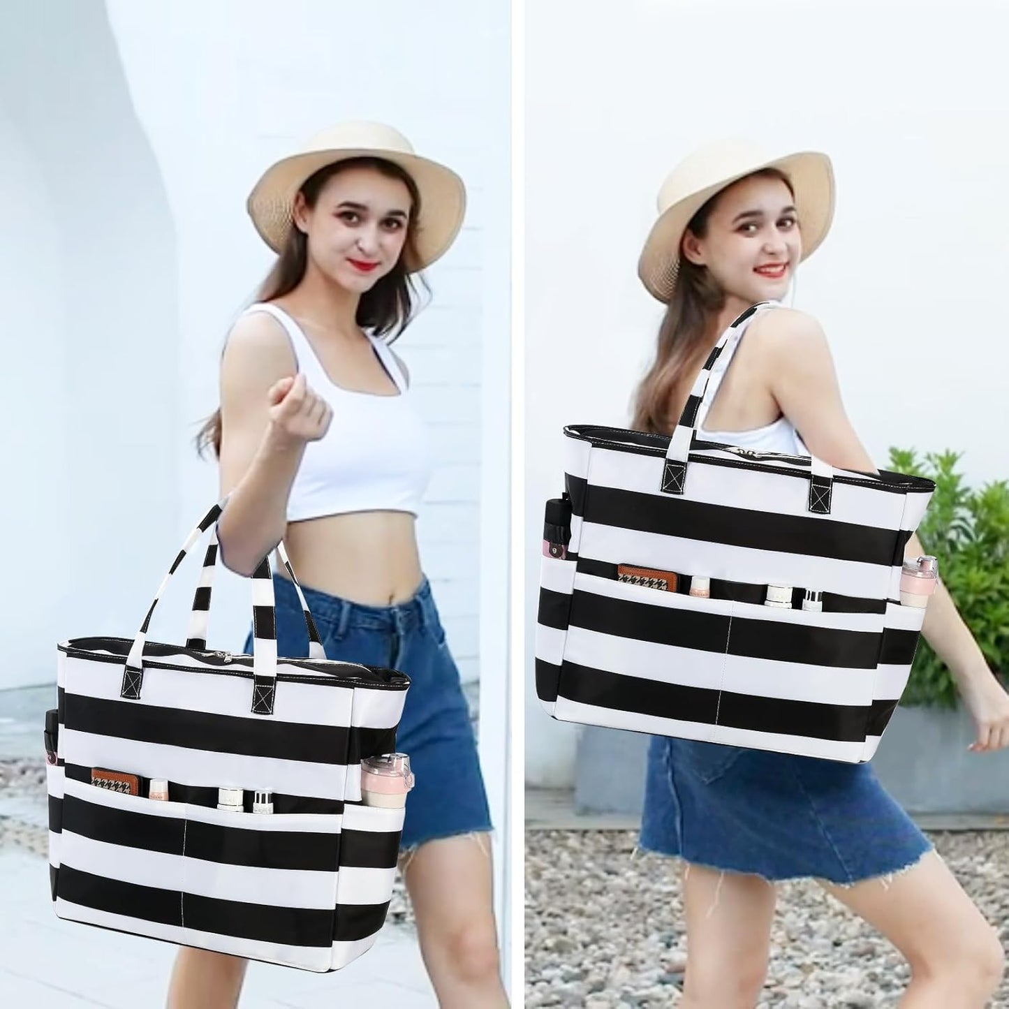 Waterproof Beach Tote Pool Bags for Women Ladies Extra Large Gym Tote Carry On Bag With Wet Compartment for Weekender Travel