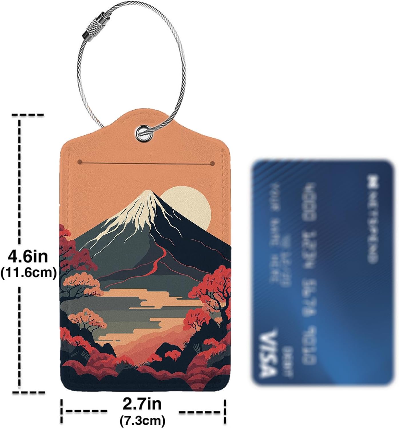 Mount Fuji 2-Pcs Premium Leather Tags with Privacy Covers,Luggage Tag Stainless Steel Loops Ideal for Suitcases, Travel Bags, Backpacks