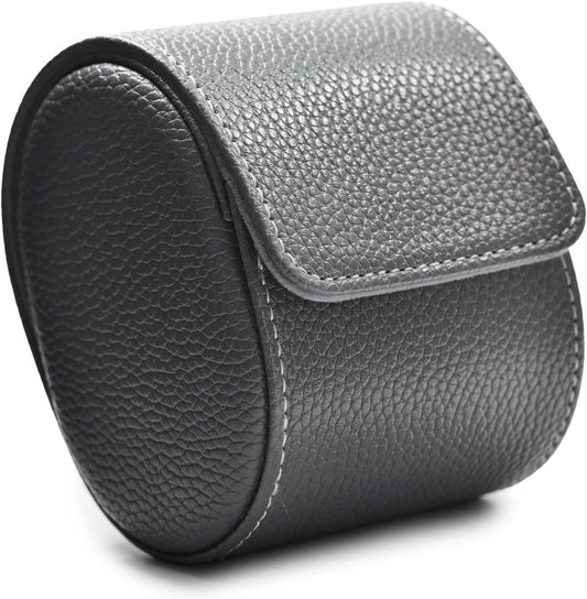 Oirlv Luxury Leather Travel Watch Case - Single Watch Box for Women - Portable Jewelry Storage Roll Organizer (Grey)