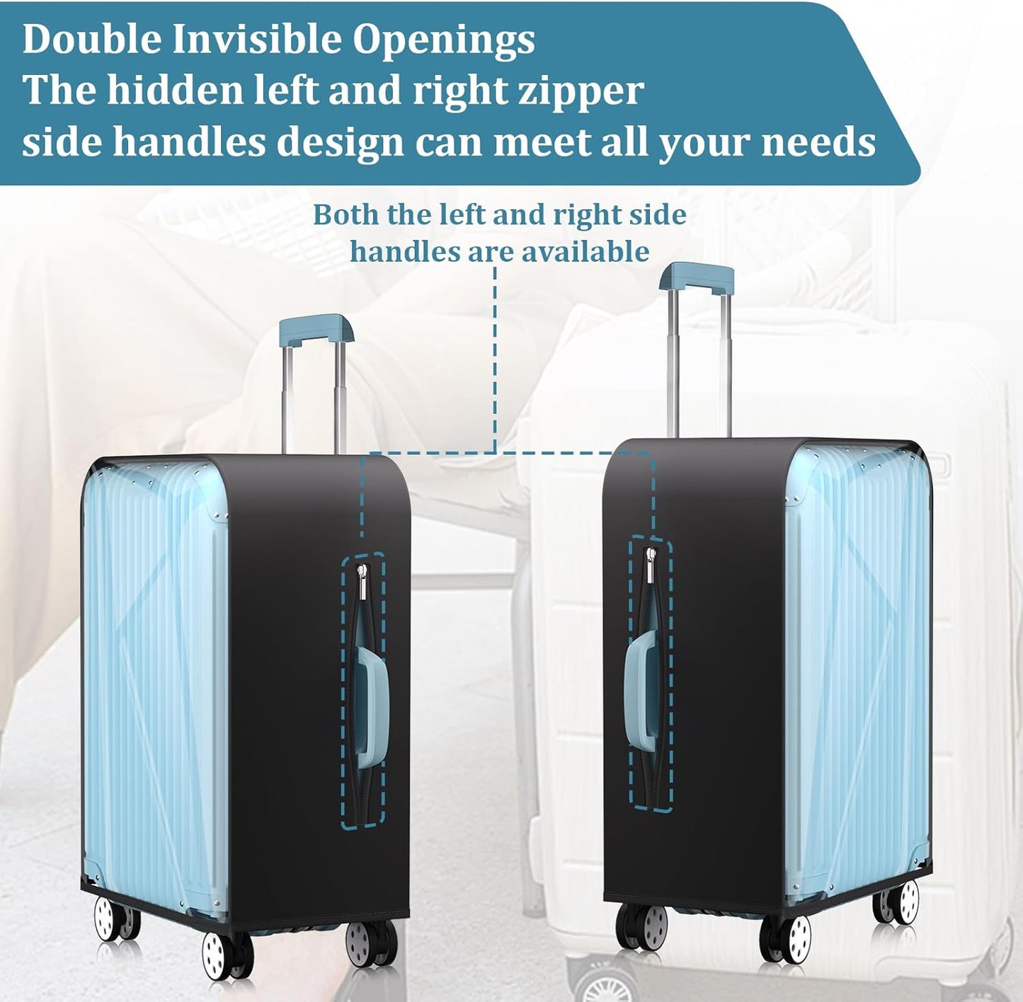 Upgraded Clear TPU Suitcase Cover Protector with Stretchable Black Sides, Fit 20 Inch Carry On Luggage TSA Approved, Waterproof & Anti-Scratch, Includes Free Red Luggage Tag