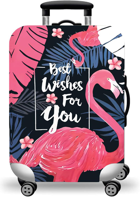 WUJIAONIAO Travel Luggage Cover Baggage Suitcase Protector Fit for 18-32 Inch Luggage (M (for 22-24 inch luggage), Vintage Flamingo)