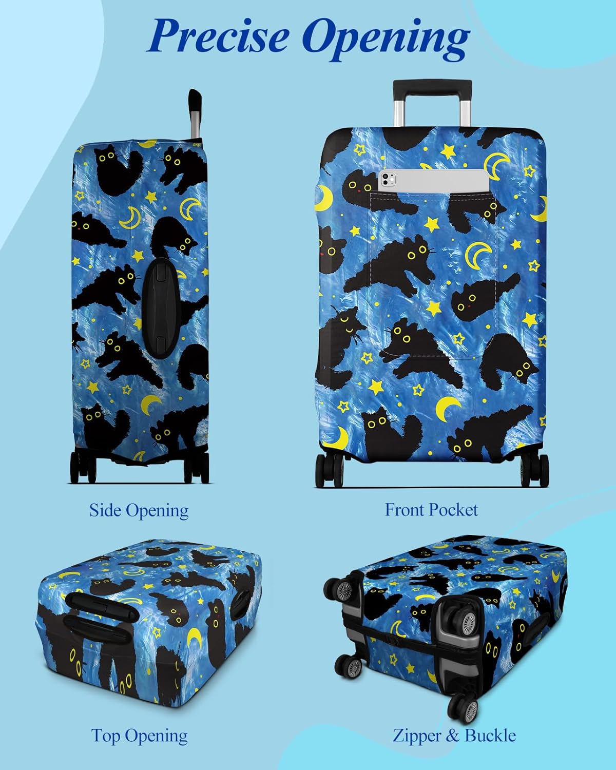Slohif Luggage Cover for Suitcase Tsa Approved Protector - Luggage Sleeve Large Suit Case Cover Travel Stretch Baggage Case Protective Washable Fit 26-28 Inch Black Cat M
