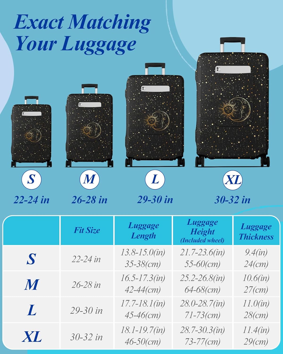 Slohif Luggage Cover for Suitcase Tsa Approved Protector - Luggage Sleeve Large Suit Case Cover Travel Stretch Baggage Case Protective Washable Fit 22-24 Inch Sun S