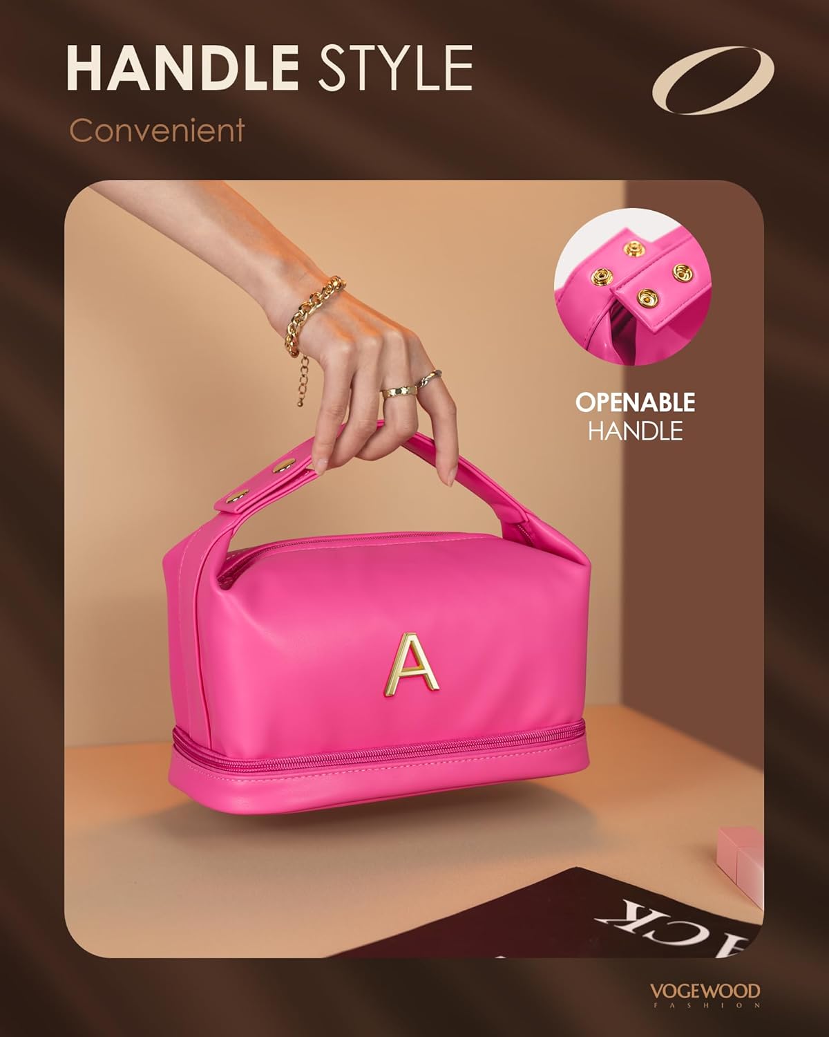 Tween Girls Birthday Women Gift, Personalized Makeup Bag with Handle, Initial Double Layer Cosmetic Bag with Makeup Brush Organizer, Cute Cosmetic Pouch for Women, Gifts for Friends Female