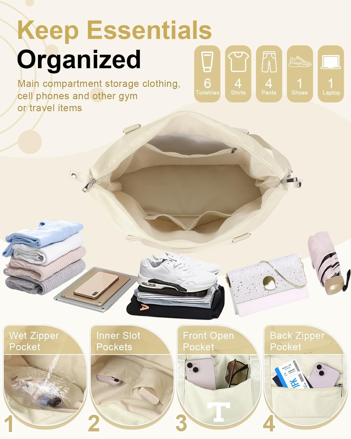 Initial Travel Duffel Bag Sports Gym Bag for Kids Teen Birthday Gifts,Beige Personalized Weekender Bag Carry On Dance Bags for Women Men,Waterproof Monogram Overnight Bag with Trolley Sleeve(Letter T)