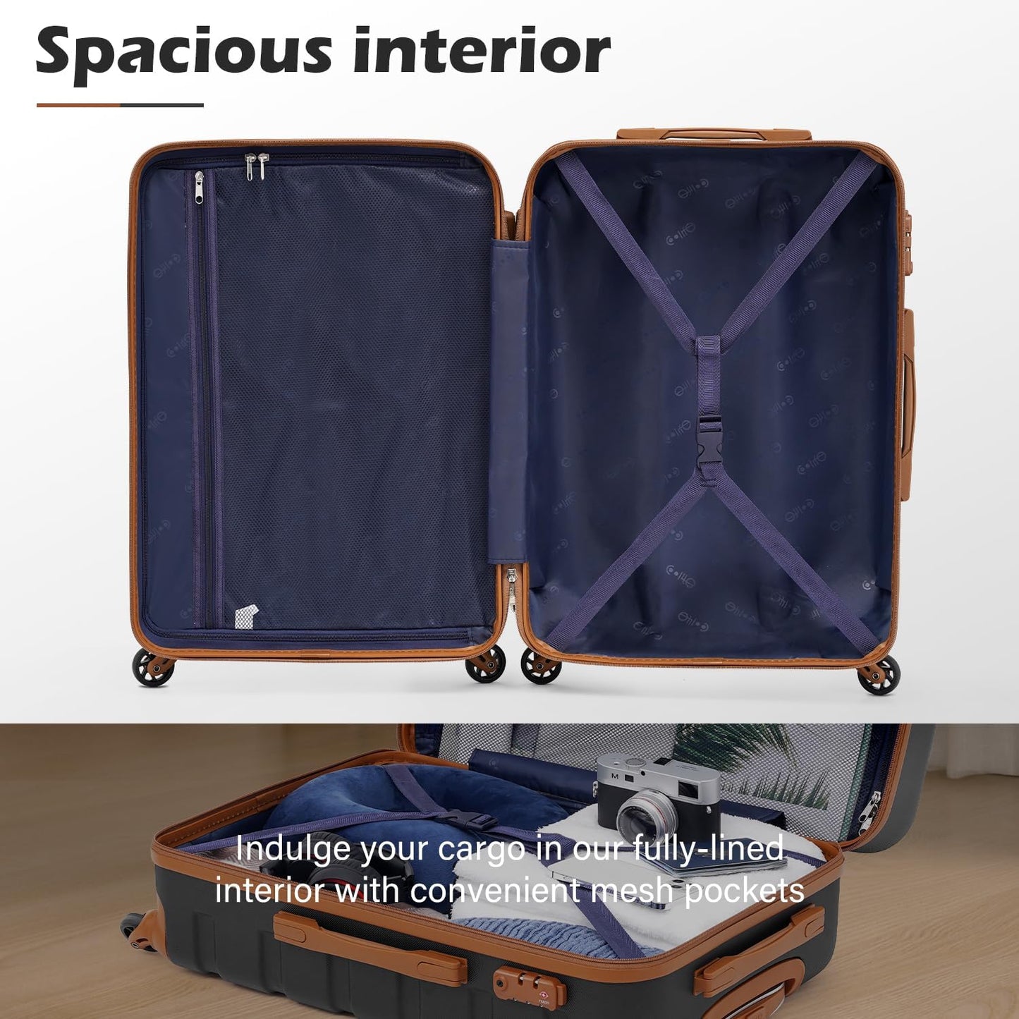 Coolife Luggage 4 Piece Set Suitcase Spinner Hardshell Lightweight TSA Lock (family set-blue1)