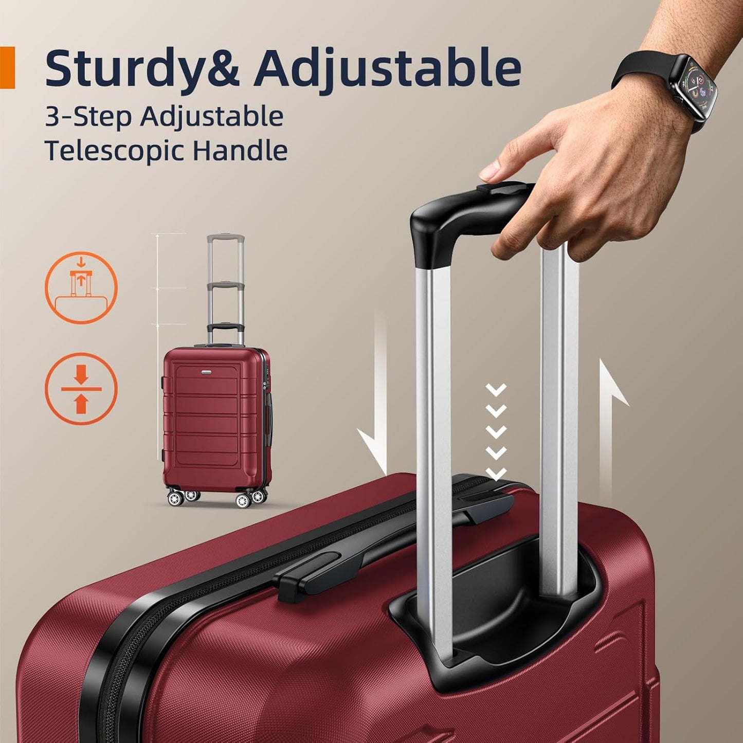 SHOWKOO Luggage Sets Expandable PC+ABS Durable Suitcase Double Wheels TSA Lock Red