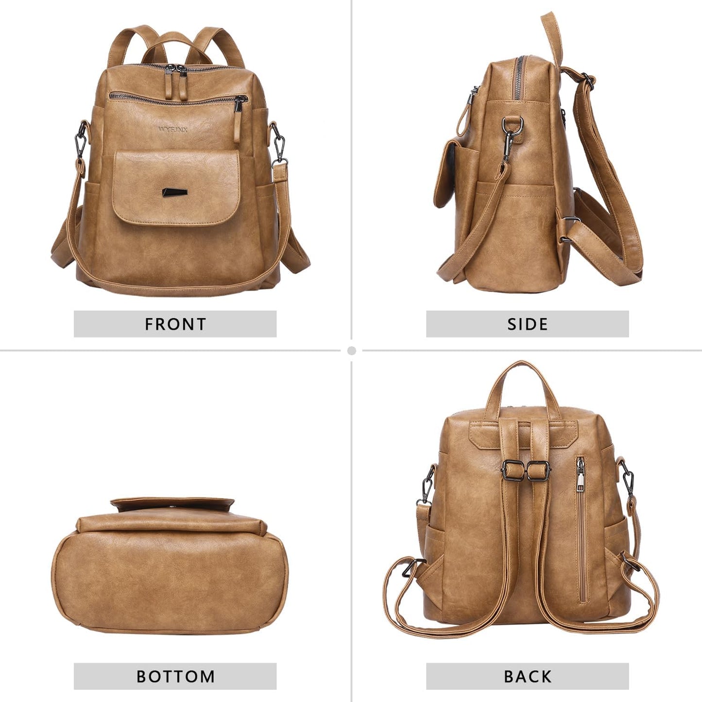 PU Leather Backpack Purse for Women Fashion Multipurpose Design Handbag Ladies Shoulder Bags Travel Backpack Camel