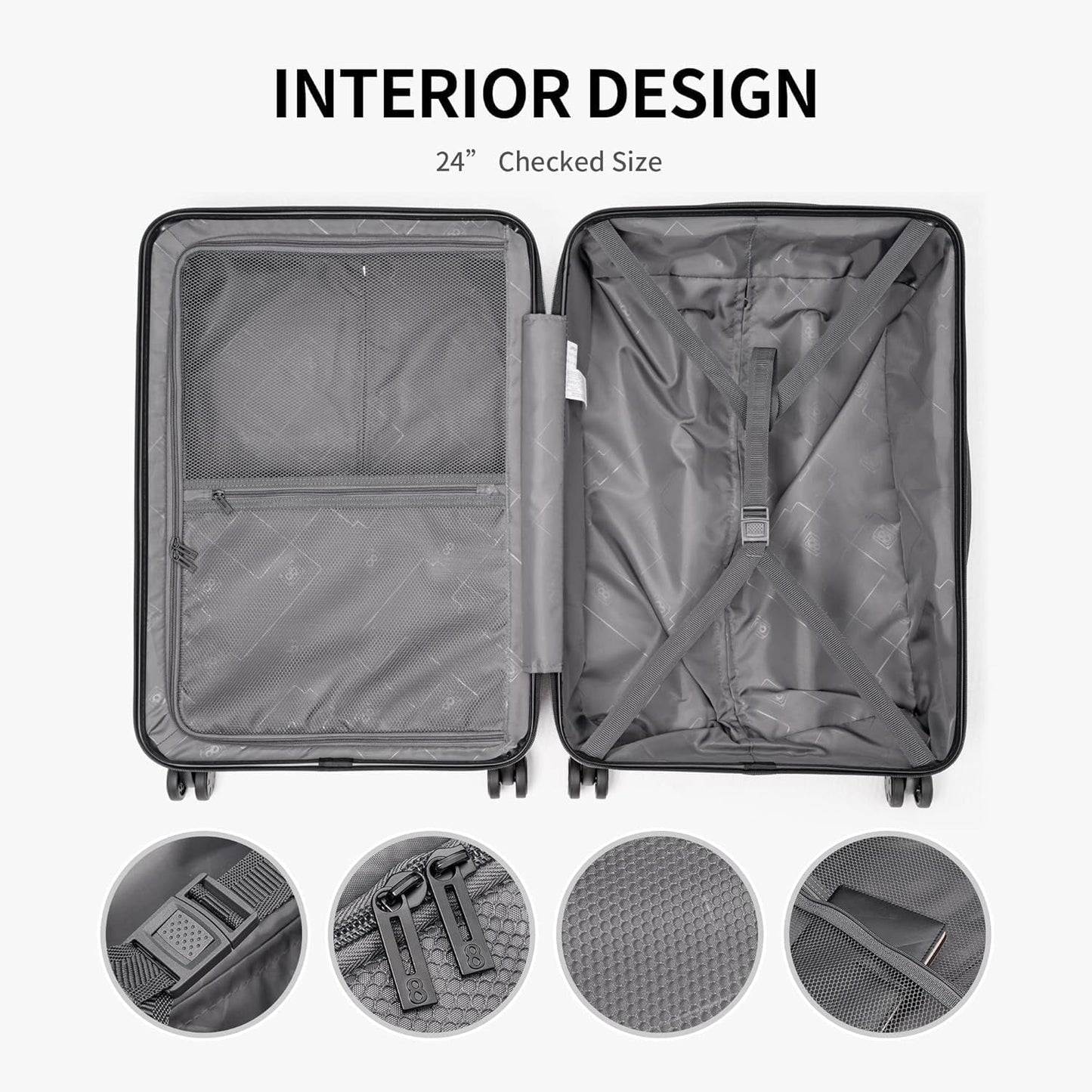 LEVEL8 Grace Luggage Sets Hardshell Suitcase with Wheels, Sturdy Large Suitcase Tsa Lock 20 Inch Expandable Carry on 24 Inch 28 Inch Checked Luggage, 3-Piece Set (20/24/28), Champagne