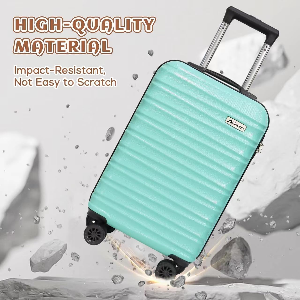 Luggage Set 3 Piece Luggage Set ABS hardshell Spinner Wheels Luggage Carry on Suitcase with Weekender bag & Toiletry bag（Mint Green