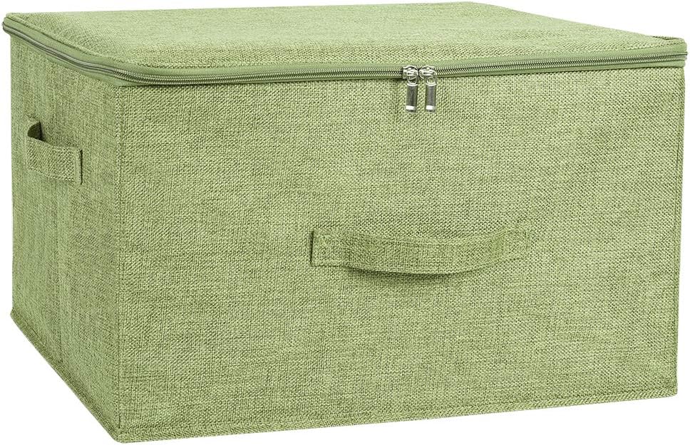 ANMINY Storage Bins with Zipper Lids 51.9 Qt Lidded Fabric Storage Boxes Baskets Cubes with Handles Collapsible Washable Cotton Linen Closet Shelf Clothes Organizer - Green, Extra Large