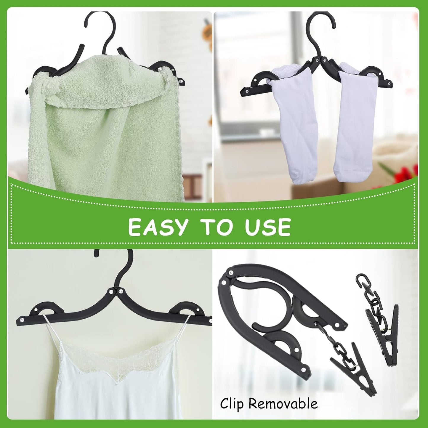 Maitys 24 Pieces Folding Travel Hangers Foldable with Clips Portable Collapsible Coat Hanger Travel Drying Rack for Clothes (Black)