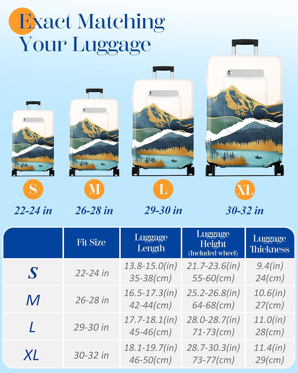 Slohif Luggage Cover for Suitcase Tsa Approved Protector - Luggage Sleeve Large Suit Case Cover Travel Stretch Baggage Case Protective Washable Fit 18-20 Inch Mountain XS