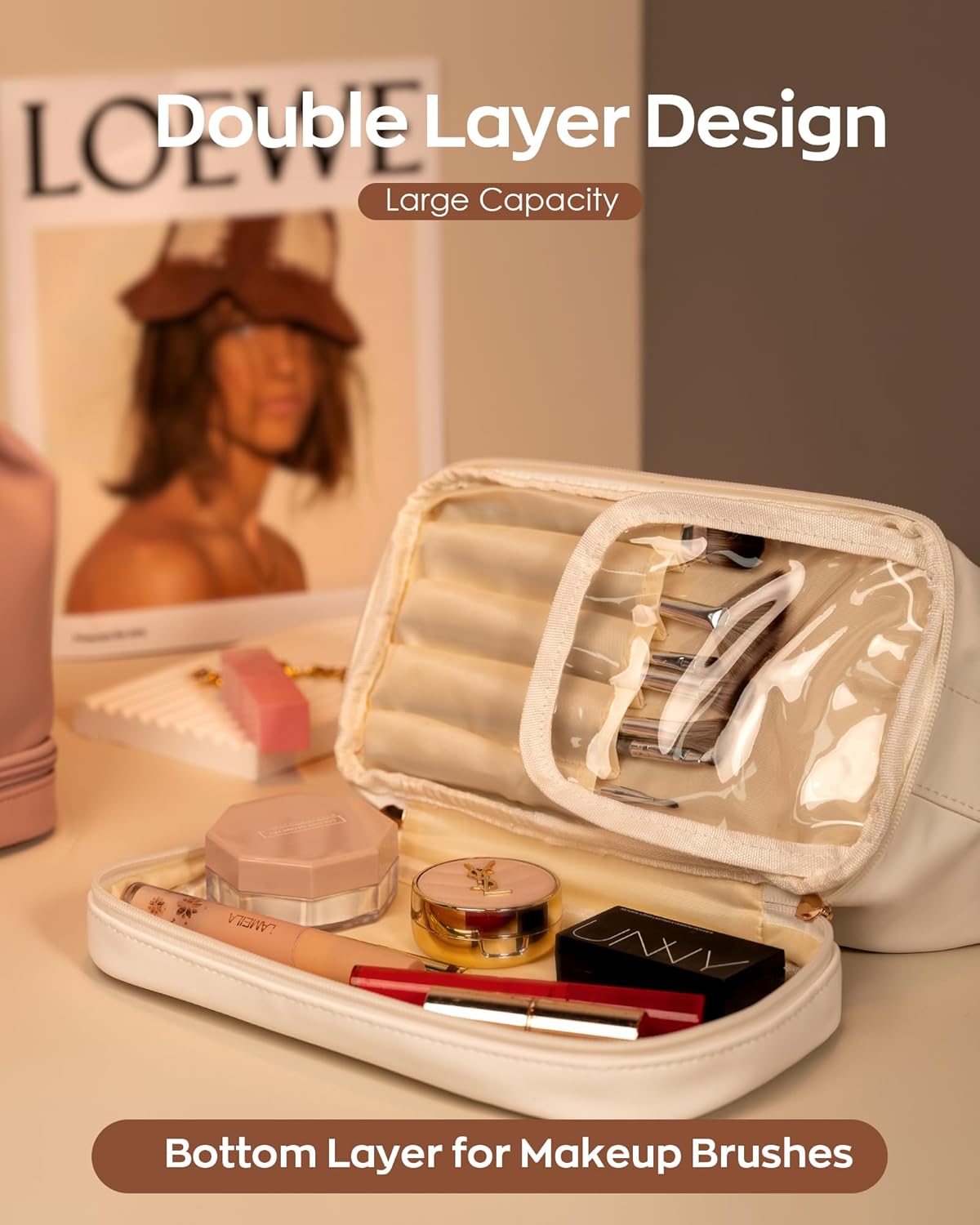 Unique Gifts for Teenage Girls-Cosmetic Bag with Handle, Bridal Gifts for Bride Makeup Bag, Makeup Bags, Travel Toiletry Bag with Makeup Brush Organizer Teen Girl gifts Trendy Stuff