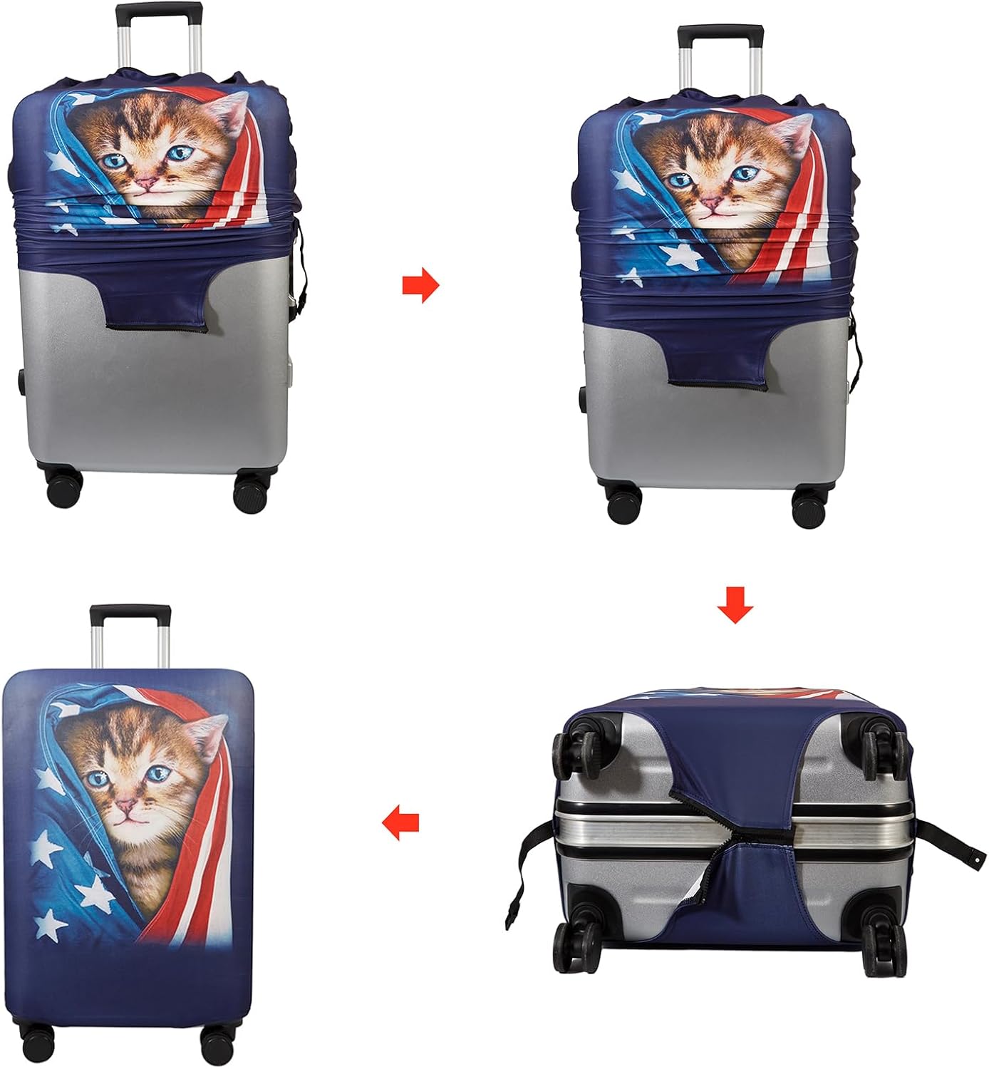 WUJIAONIAO Travel Luggage Cover Spandex Suitcase Protector Washable Baggage Covers (L (for 25-28 inch luggage), Cat A)