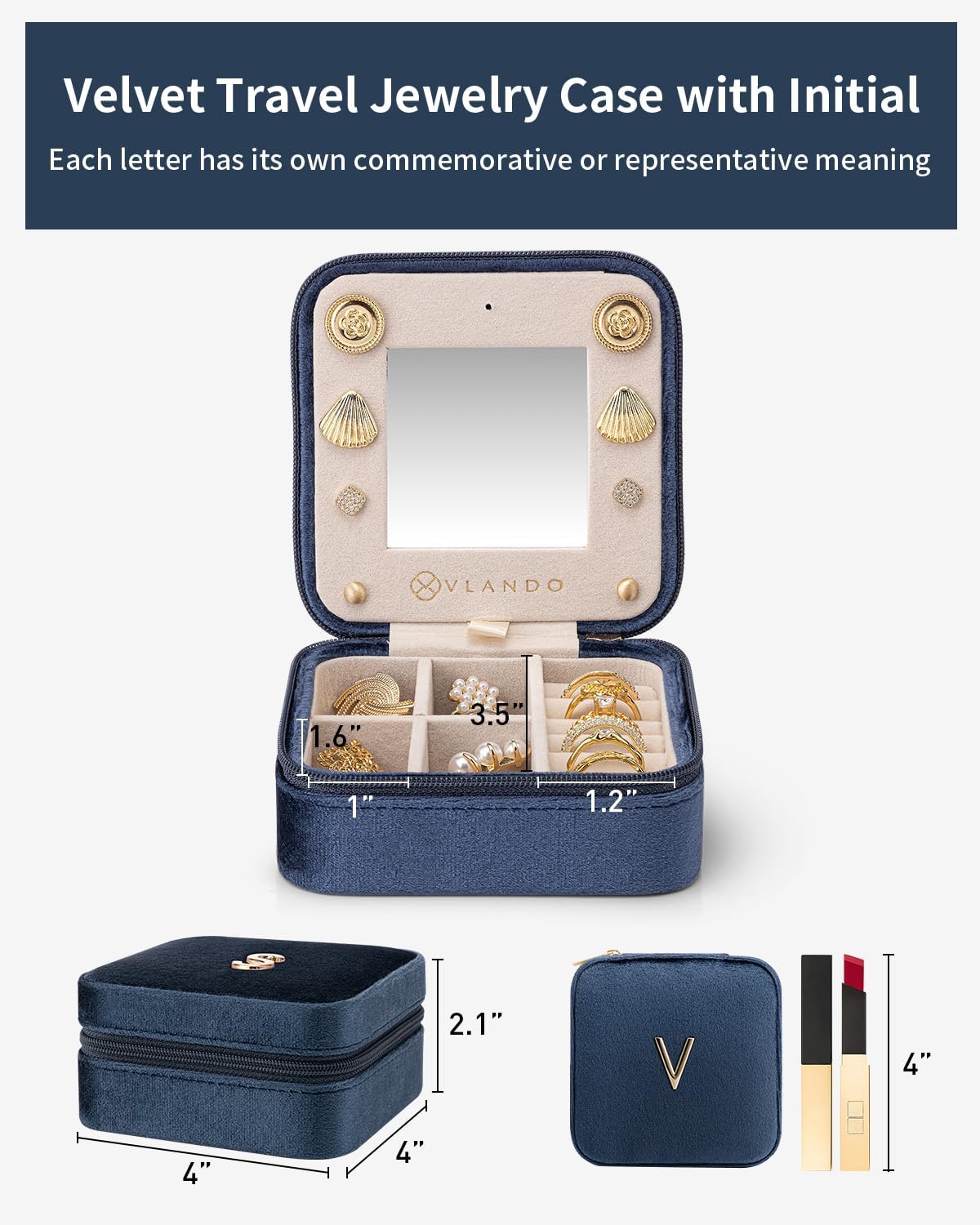 Vlando Travel Gifts for Girls - Birthday, Graduation & Teacher Appreciation Gifts - Letter V, Dark Blue