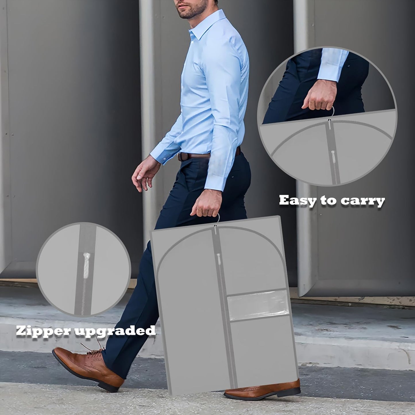 Garment Bags for Hanging Clothes, 45'' Suit Bag Cover for Storage and Travel, Dress Bags for Gowns Long, 2 Pack (Grey)