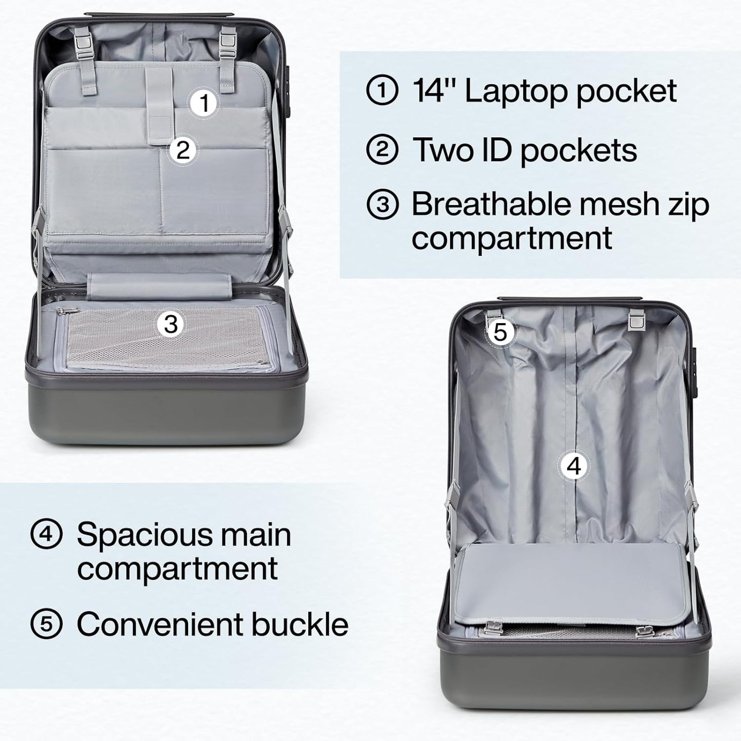 Hanke 16 Inch Underseat Carry On Luggage Hard Shell Suitcases with Wheels Mini Small Carry On Bag for Airline Approved TSA Luggage Lightweight Travel Suitcase(Graphite Grey)