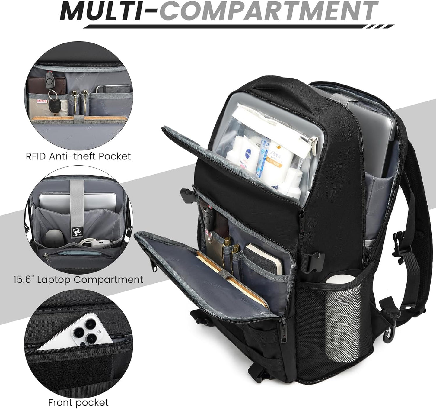 Lunch Backpack, Insulated Cooler Backpack Removable Lunch Box for Men Women, 15.6 Inches RFID Blocking Laptop Backpack Lunch Bag for Work Travel Black