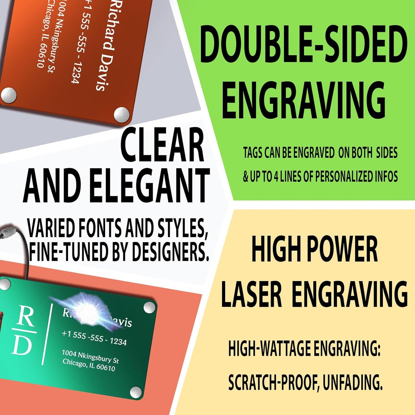Luggage Tags for Suitcases 4 Pack: Personalized Luggage Tags for Backpacks & Bags Tags with Coustomizable Texts (Purple)