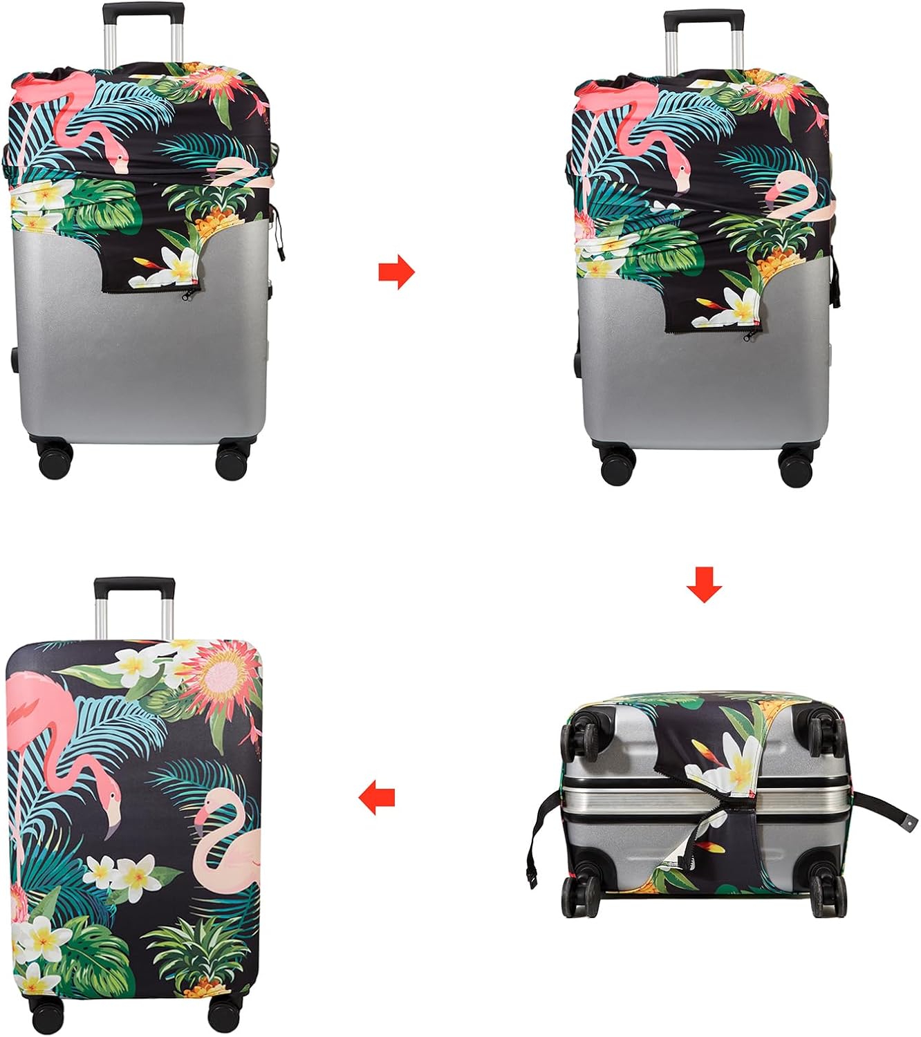 WUJIAONIAO Travel Luggage Cover Baggage Suitcase Protector Fit for 18-32 Inch Luggage (XL (for 29-32 inch luggage), Flower flamingo)