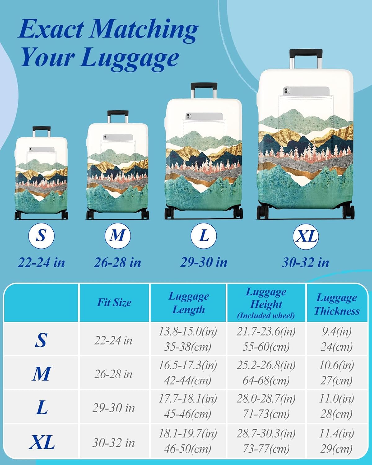 Slohif Luggage Cover for Suitcase Tsa Approved Protector - Luggage Sleeve Large Suit Case Cover Travel Stretch Baggage Case Protective Washable Fit 30-32 Inch Mountain XL