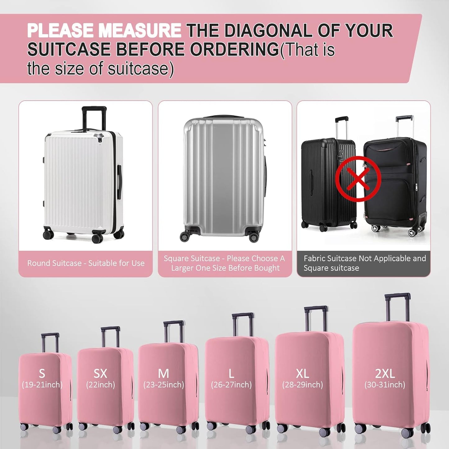 Travel Luggage Cover Suitcase Protector Scratch-Resistant Fit 19-31 Inch Suitcase, Not Included Suitcase (Pink, 2XL(30-31 inch))