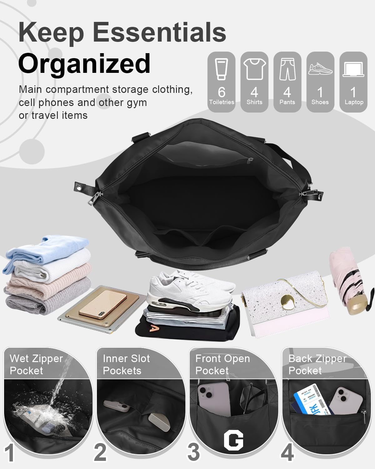 Initial Travel Duffel Bag Sports Gym Bag for Boys Teen Birthday Gifts,Black Personalized Weekender Bag Carry On Tote Bags for Men,Waterproof Overnight Luggage Bag Airplane Travel Essentials(Letter G)