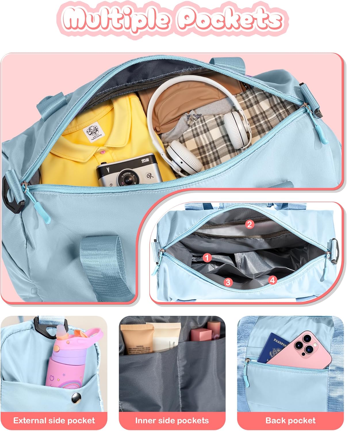 Gift Ideas for Kids Girls-Girl Gym Bag with Shoe Compartment, Kid Personalized Weekender Overnight Bags, Initial Travel Tote with Makeup Pouch, Graduation Gifts Granddaughter (Letter N)