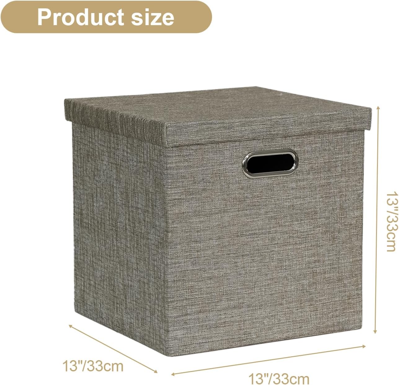 Posprica Storage Bins with Lids,13×13×13 Foldable Storage Cube Baskets Boxes Fabric Drawers for Closet Shelf Cabinet Bookcase,Set of 4,Coffee