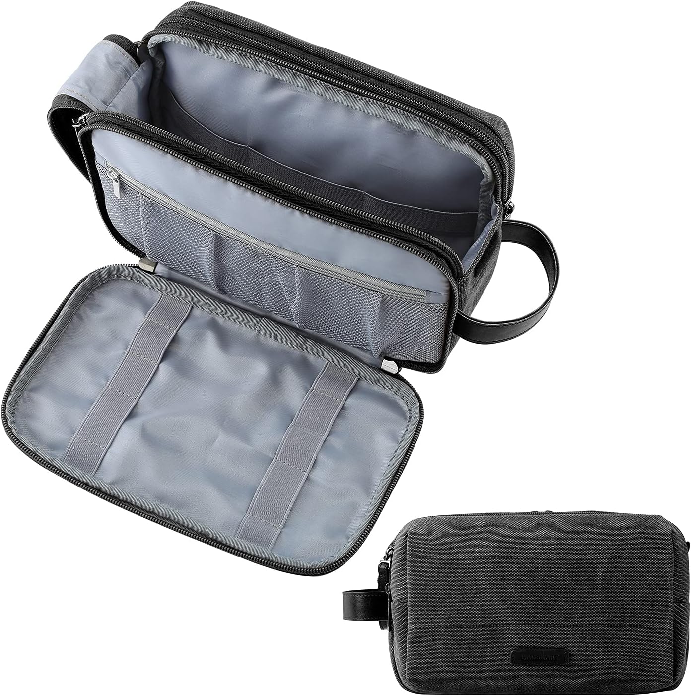 BAGSMART Toiletry Bag for Men, Canvas Travel Toiletry Organizer Dopp Kit Water-resistant Shaving Bag for Toiletries Accessories,Black-Large