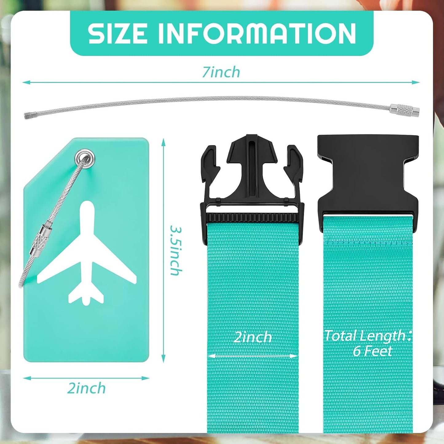 Weewooday 8 Pcs Luggage Straps Suitcase Tags Set for TSA Approved, 4 Travel Adjustable Suitcase Belt, 4 Silicone Luggage Tags with Name ID Card Travel Accessories(Turquoise,Airplane)