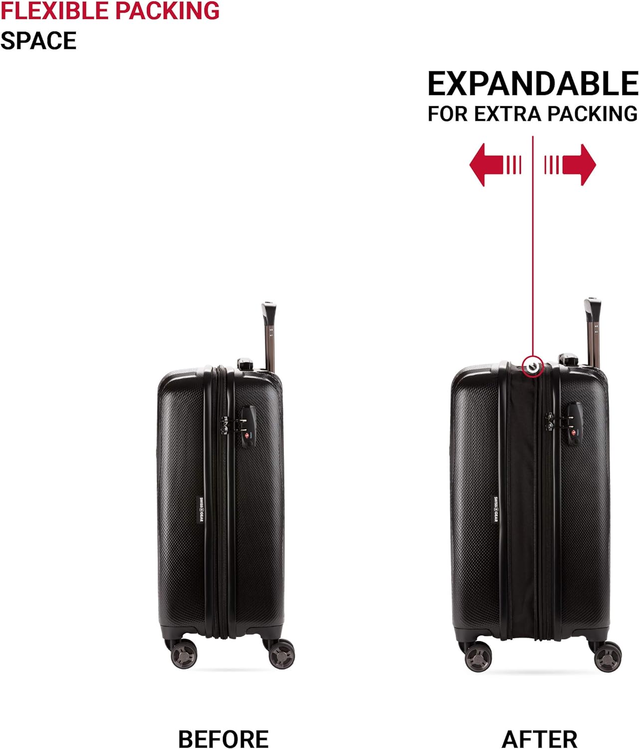 SwissGear 7272 Energie Expandable Hardside Luggage with Spinner Wheels and TSA Lock, Black, Carry-On 19-Inch